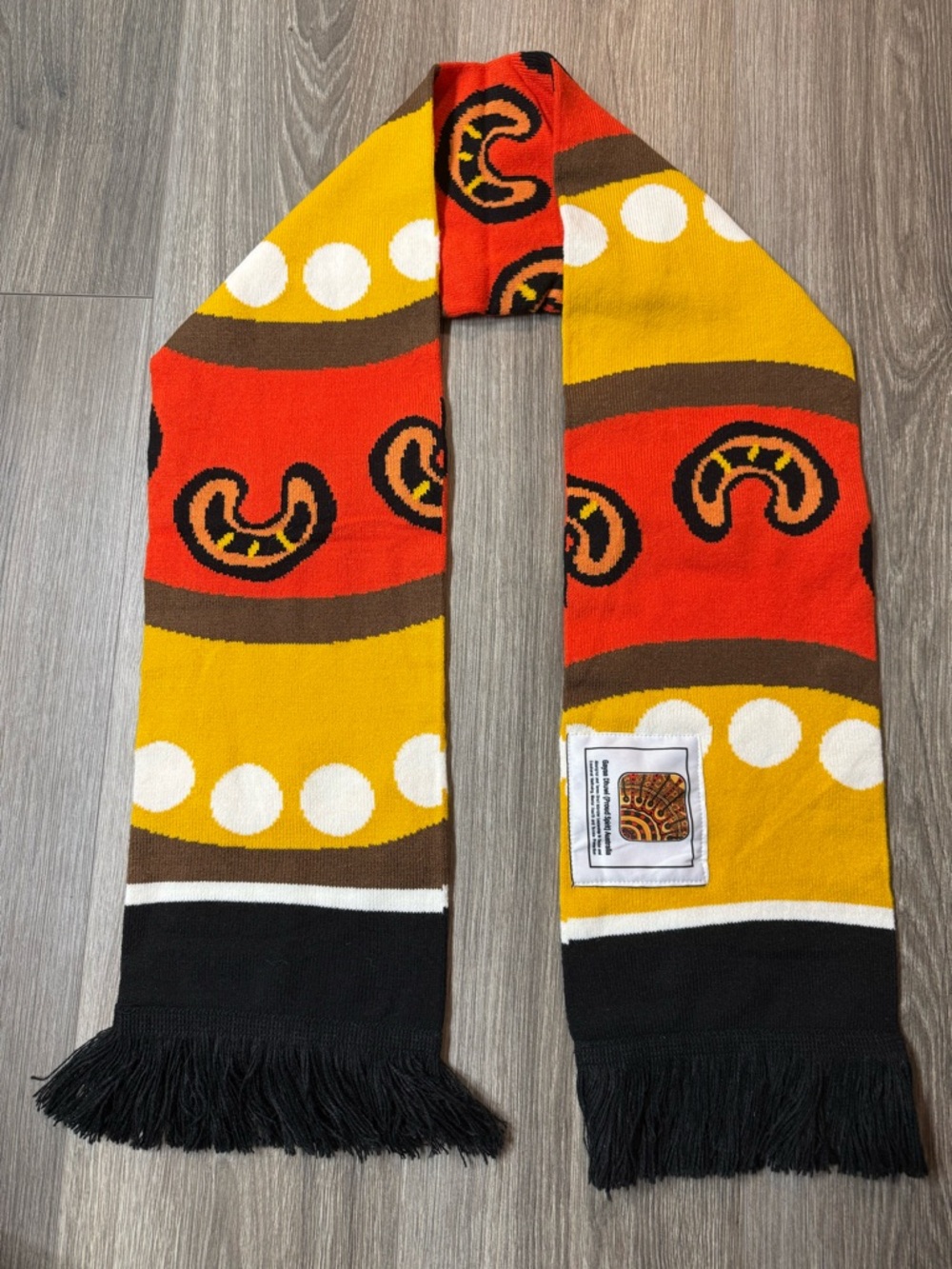 Gayaa Dhuwi Australian Knitted Fringe Wool Scarf Colorful Boomerang Dot Design